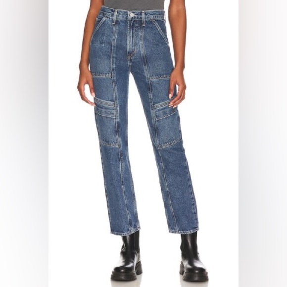 Agolde Cooper Cargo Utilitarian Denim Jeans High Rise Regulation Wash 28 NWT - Picture 1 of 11